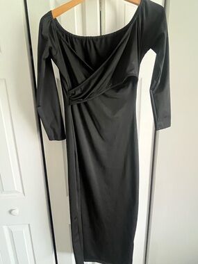 SHEIN Black Off-Shoulder Long Sleeve Midi Dress